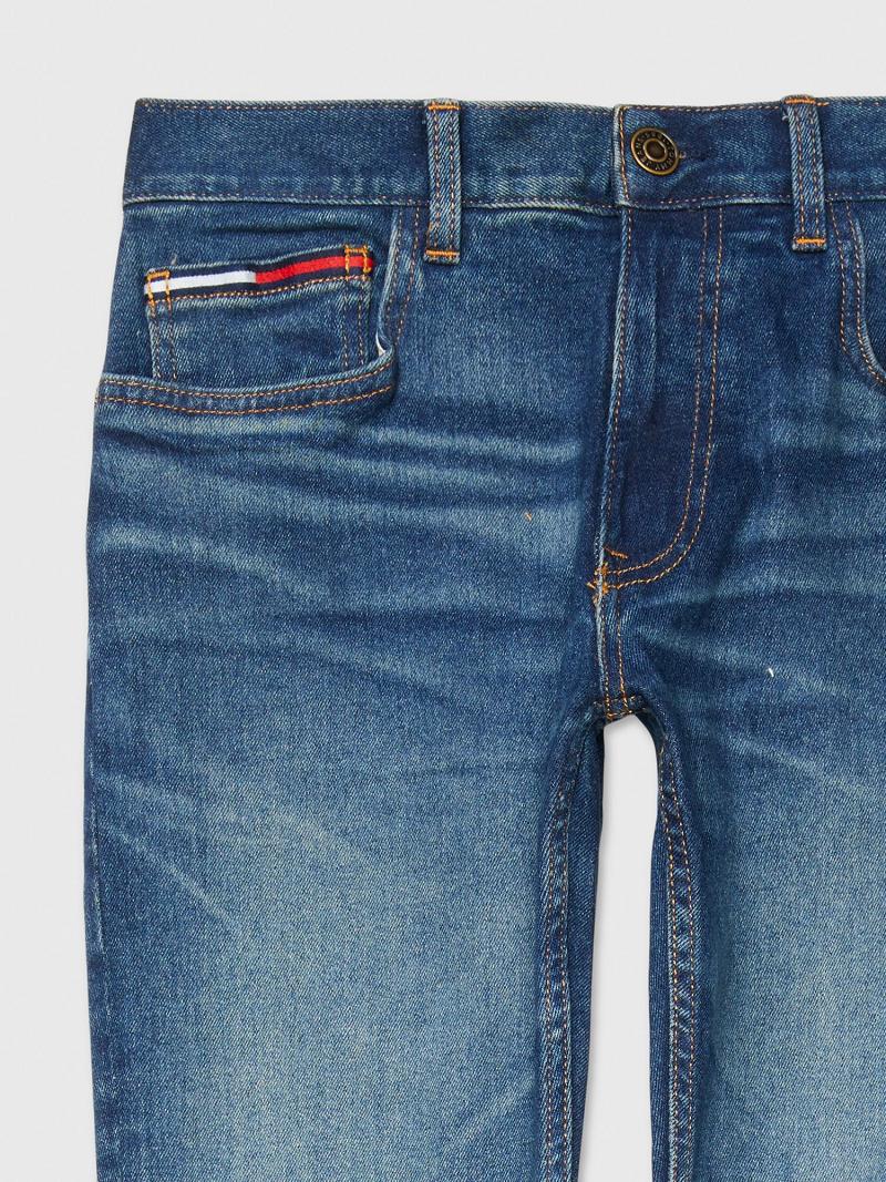 Férfi Tommy Hilfiger Slim Fit Medium Wash Farmer Nadrág Kék Sötétkék | HU 1170DFM